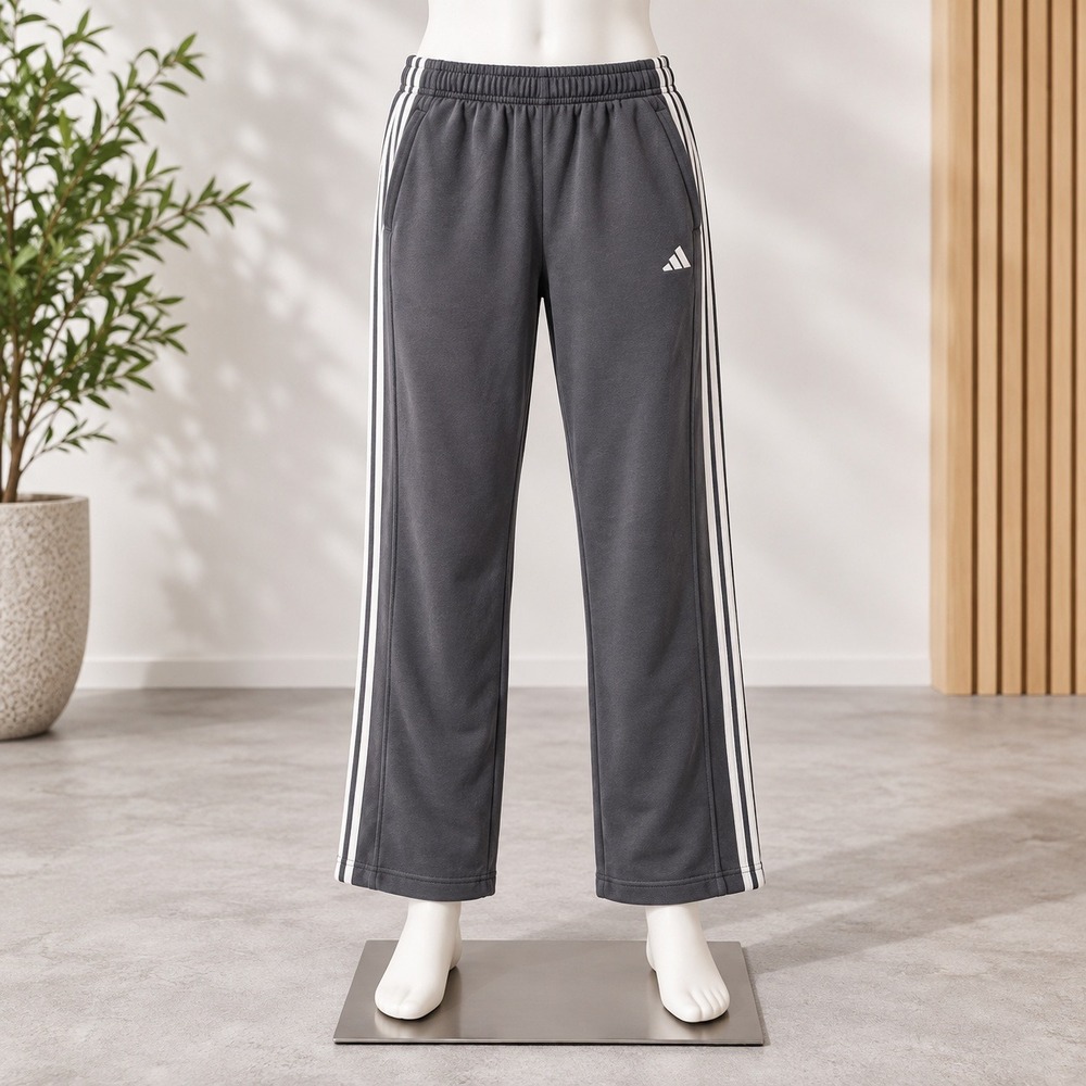 Adidas Fleece Sweatpants Mens Large Black White 3-Stripe Straight Leg Joggers